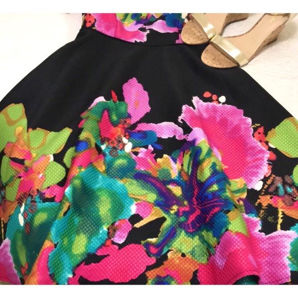 Tahari Vibrant Watercolor Fit and Flare Dress - Picture 9 of 16